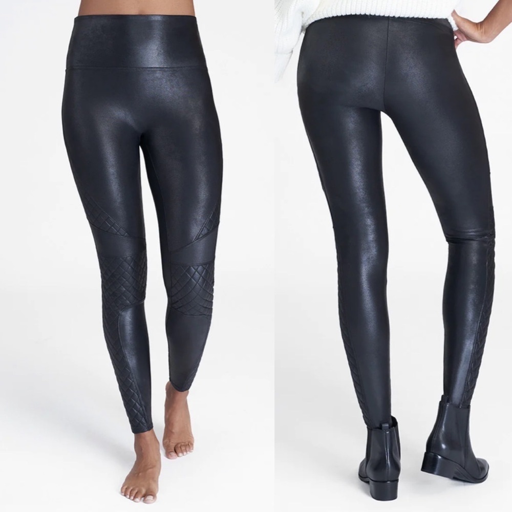 Spanx Faux Leather Quilted Leggings Very Black